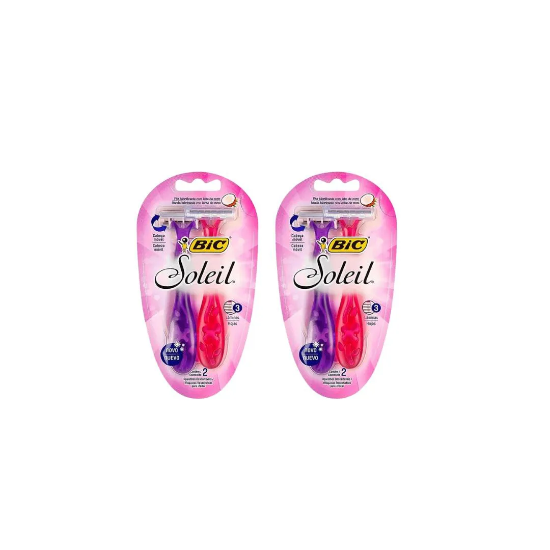 Aparelho de Barbear Bic Soleil Com 2 Rosa /Roxo - Kit C/2un