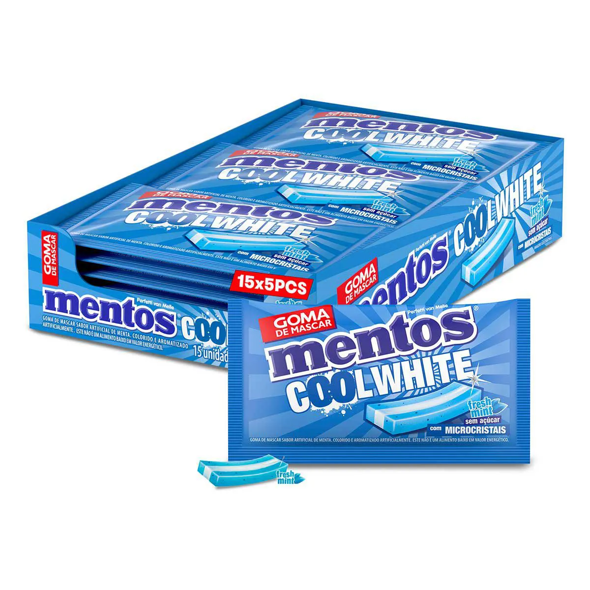 Goma de Mascar Mentos Cool White Fresh Mint Sem Açúcar 8,5g