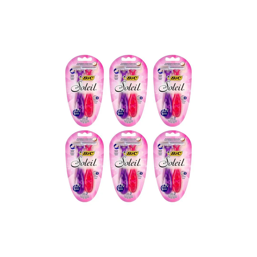Aparelho de Barbear Bic Soleil Com 2 Rosa /Roxo - Kit C/6un