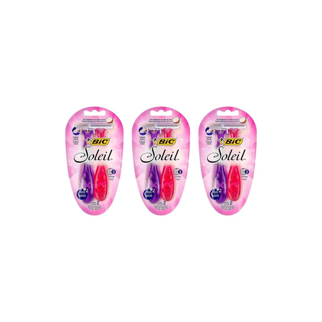 Aparelho de Barbear Bic Soleil Com 2 Rosa /Roxo - Kit C/3un