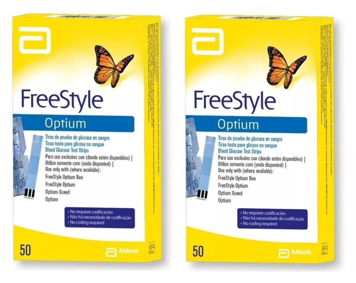 Kit 2 Tiras Glicemia Glicose Diabete Freestyle Optium 50un