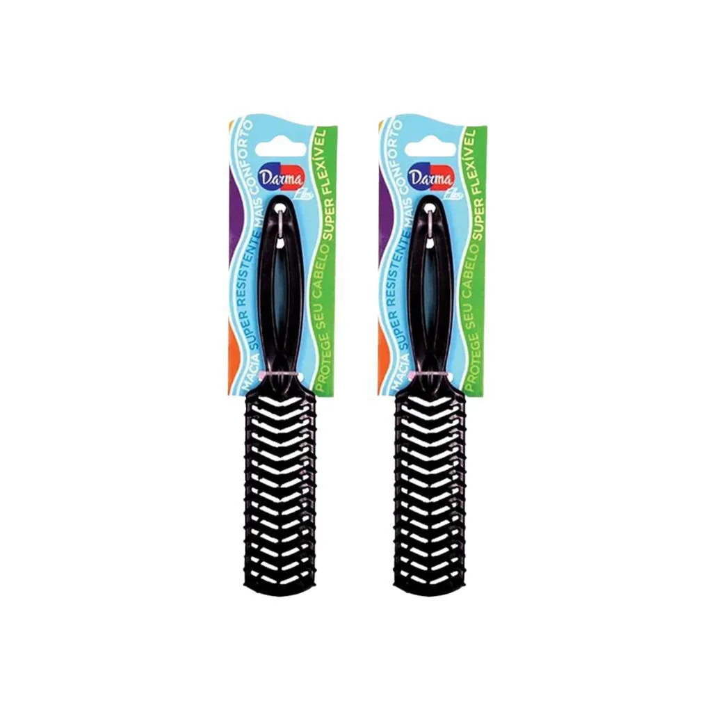 Escova de Cabelo Darma Flex Reta Preta - Kit C/ 2un