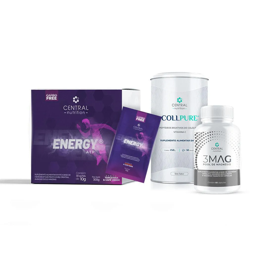 Protocolo Energia e Saúde Muscular (ENERGY ATP® Tangerina + COLLPURE® Sem Sabor + 3MAG)