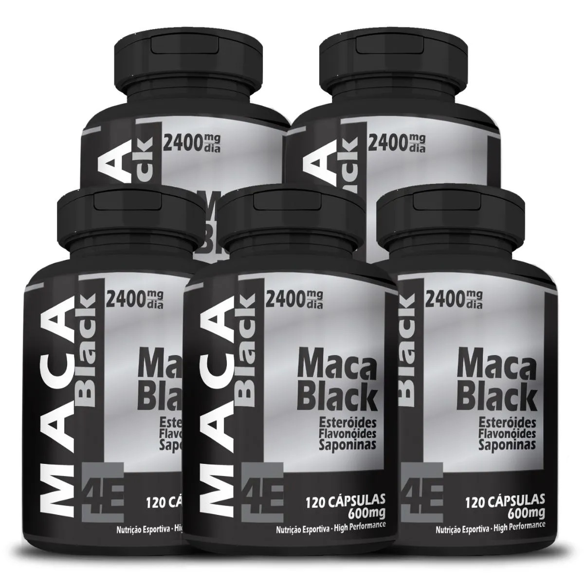 Kit com 5 Potes Maca Black 600mg 120 cápsulas