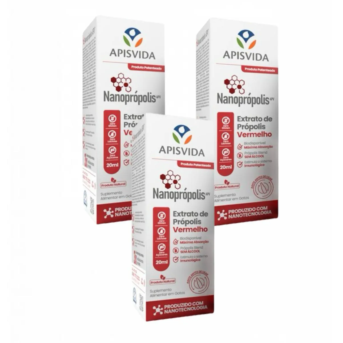 3x Nanoprópolis Extrato de Própolis Vermelho 20ml- Apis Vida