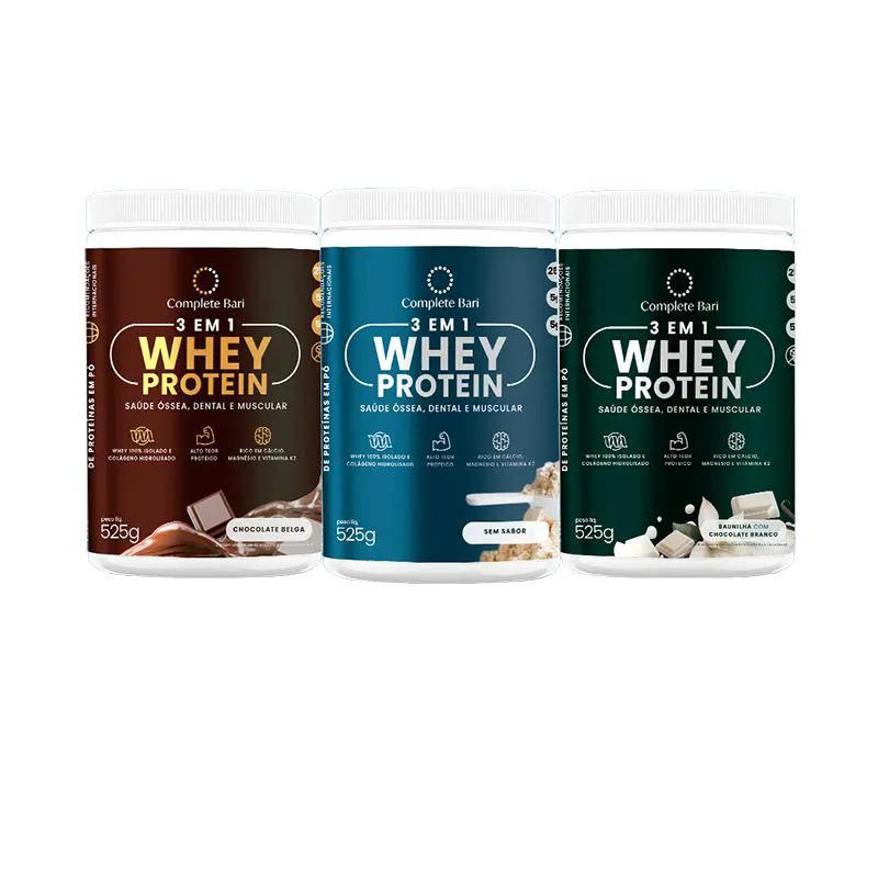 Kit 1 Whey Isolado Chocolate Belga + 1 Whey Isolado Baunilha com Chocolate + 1 Whey Isolado Neutro Complete BariO que é