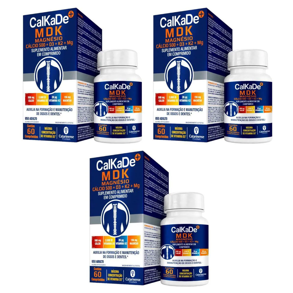 3 Caixas Suplemento Alimentar Calkade Mdk 60 comprimidos