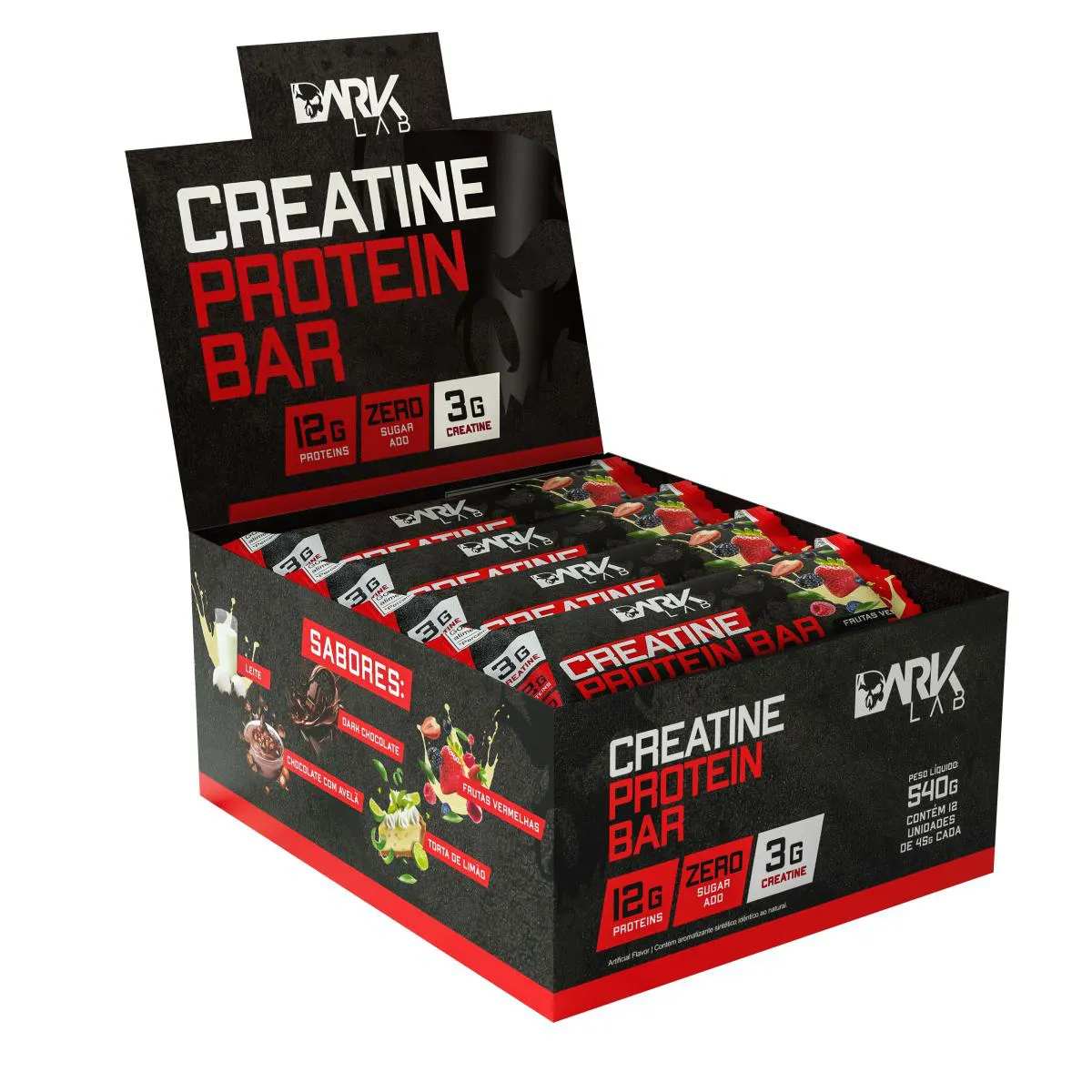 Creatine Protein Bar 12 Un 45g Frutas Vermelhas Dark Lab