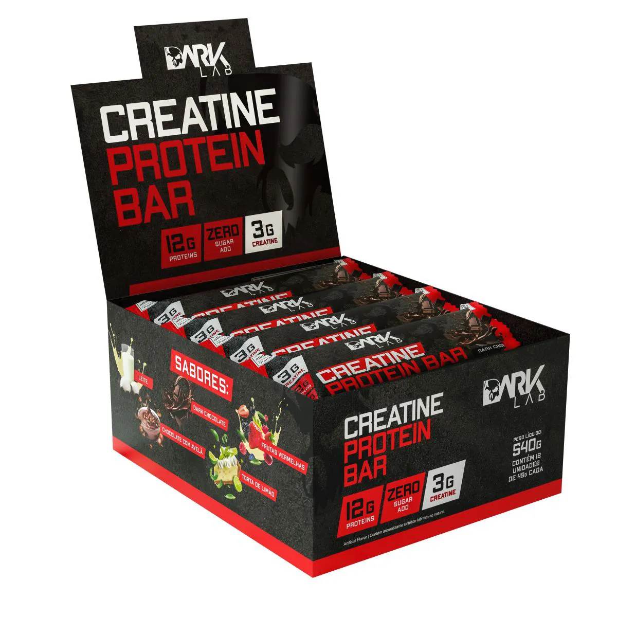 Creatine Protein Bar 12 Un 45g Dark Chocolate Dark Lab
