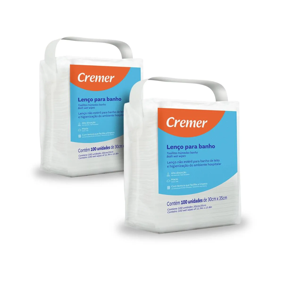 Lenço de Banho Cremer com 200 unidades (2 pac. com 100 uni)