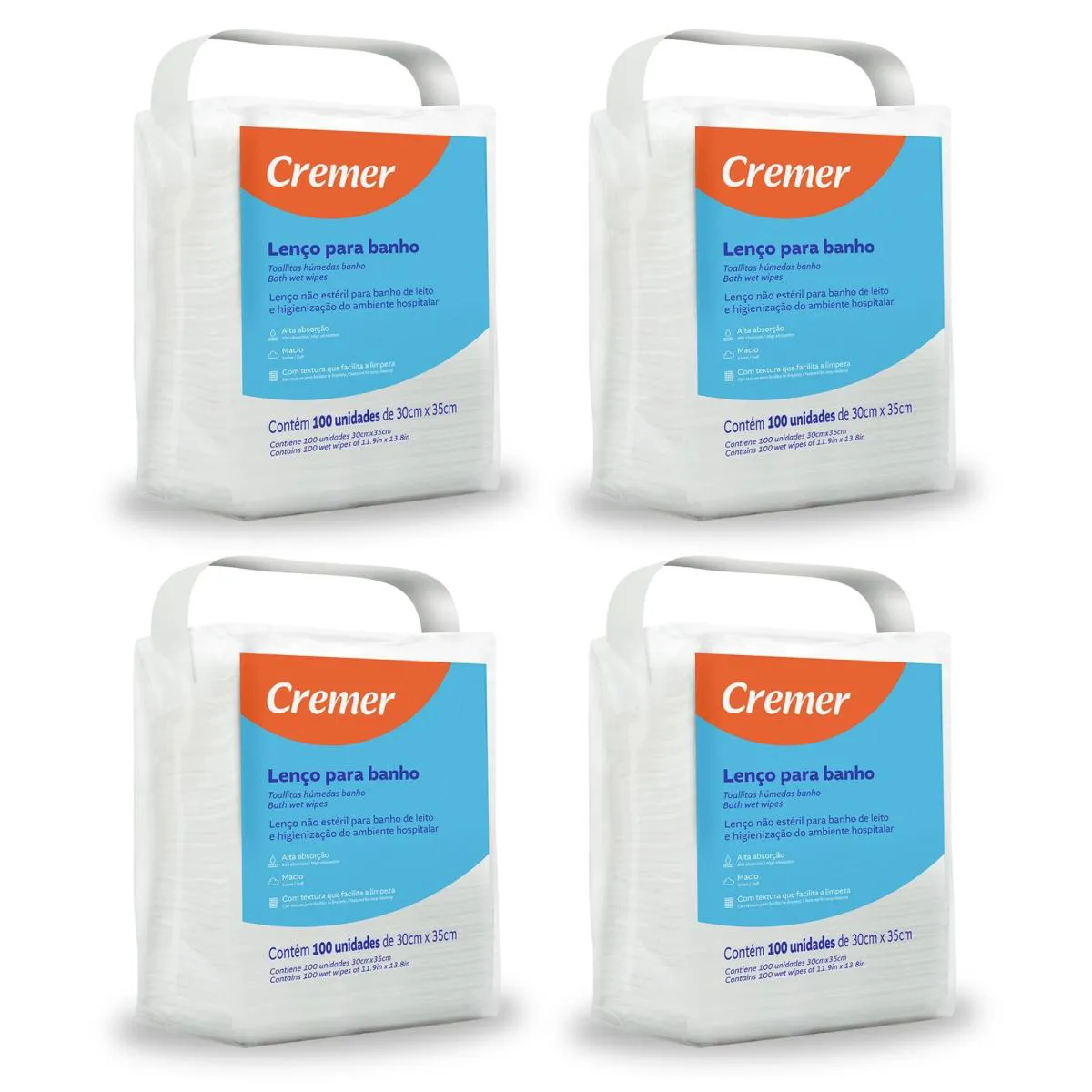 Lenço de Banho Cremer com 400 unidades (4 pac. com 100 uni)