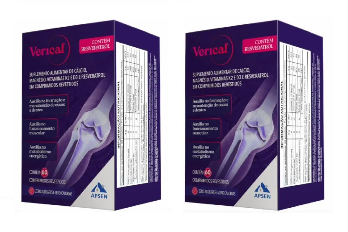 Verical Kit C/2 Caixas C/60 comprimidos Cada - Resveratrol + Cálcio + Vitamina D + Magnésio + Vitamina K2