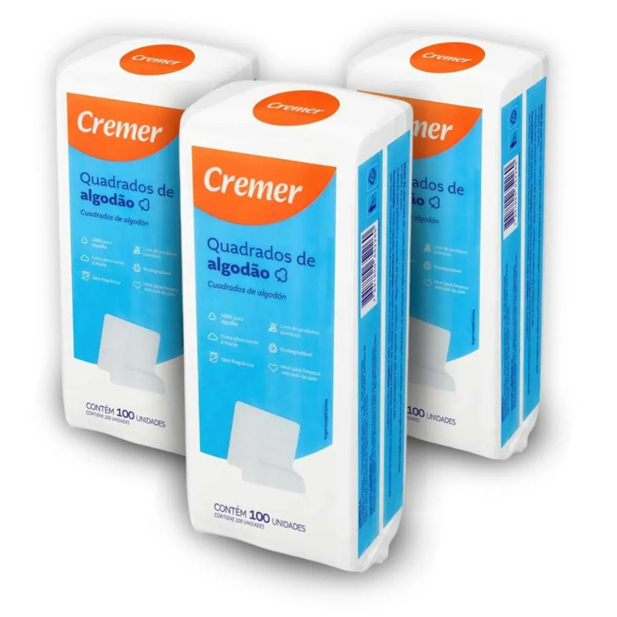 Algodão quadrado bebê Cremer Sem Perfume 300 unidades