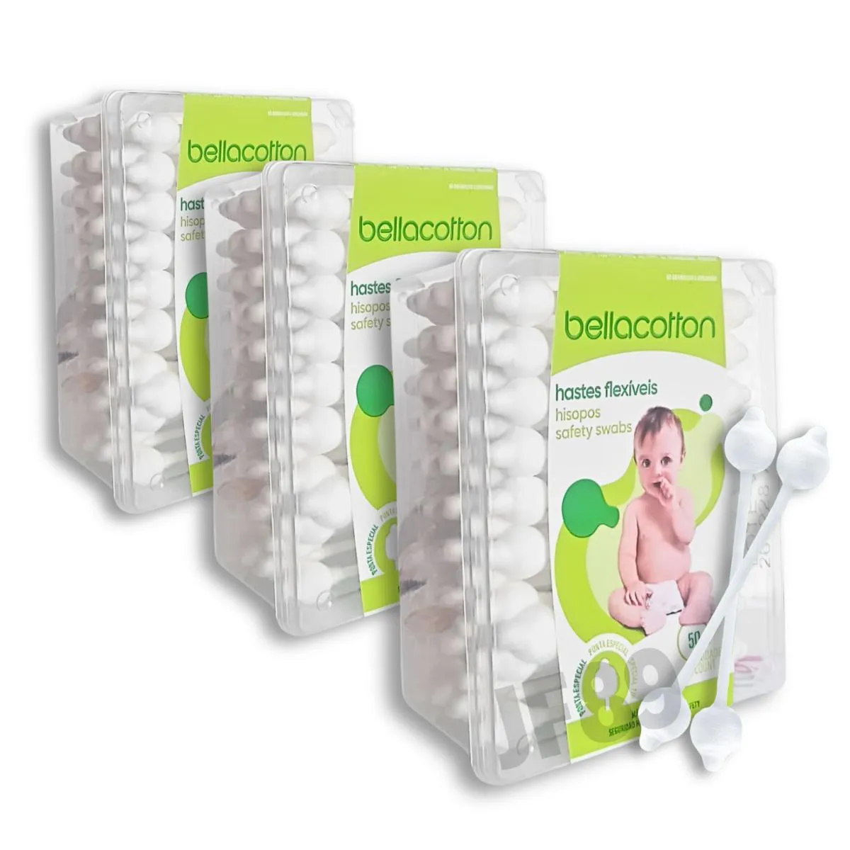 Haste Flexível Cotonete Bebe Bellacotton 3 pac. total 150uni