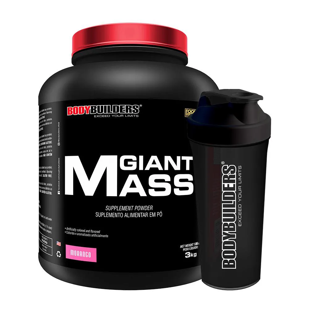 Kit Hipercalórico Giant Mass 3kg + Coqueteleira - Bodybuilders Morango