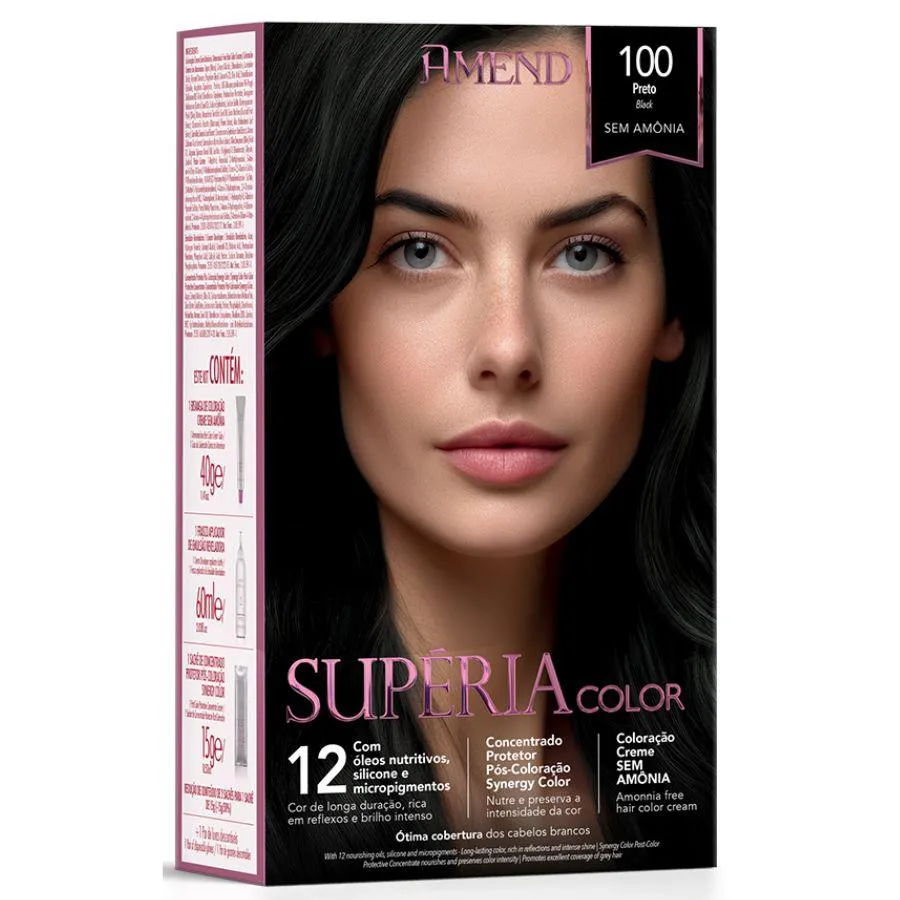 Coloração Creme sem Amônia Supéria Color 100 Preto - Amend