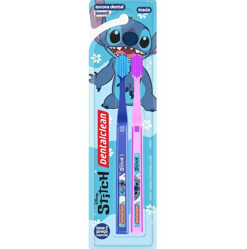 Escova Dental Juvenil Macia Disney Stitch Dentalclen 2 unidades