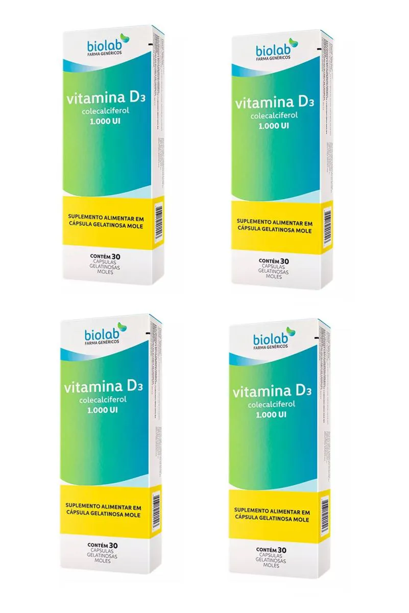 Kit 4 Vitamina D3 1000ui Biolab P/ Imunidade Músculo 30cps