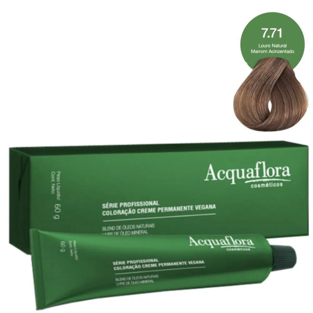 Coloração Creme Acquaflora Vegana 7.71 Louro Natural Marrom Acinzentado 60g