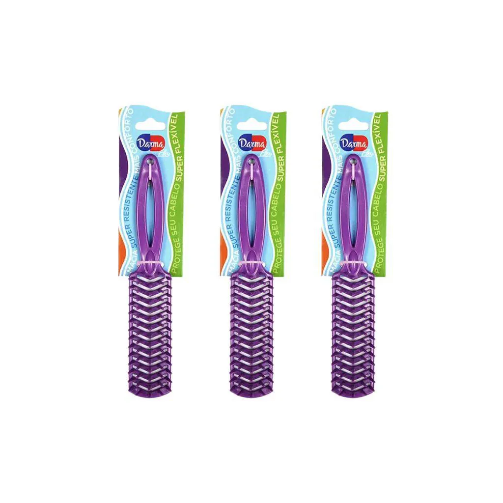 Escova de Cabelo Darma Flex Reta 347 Roxa - Kit C / 3un