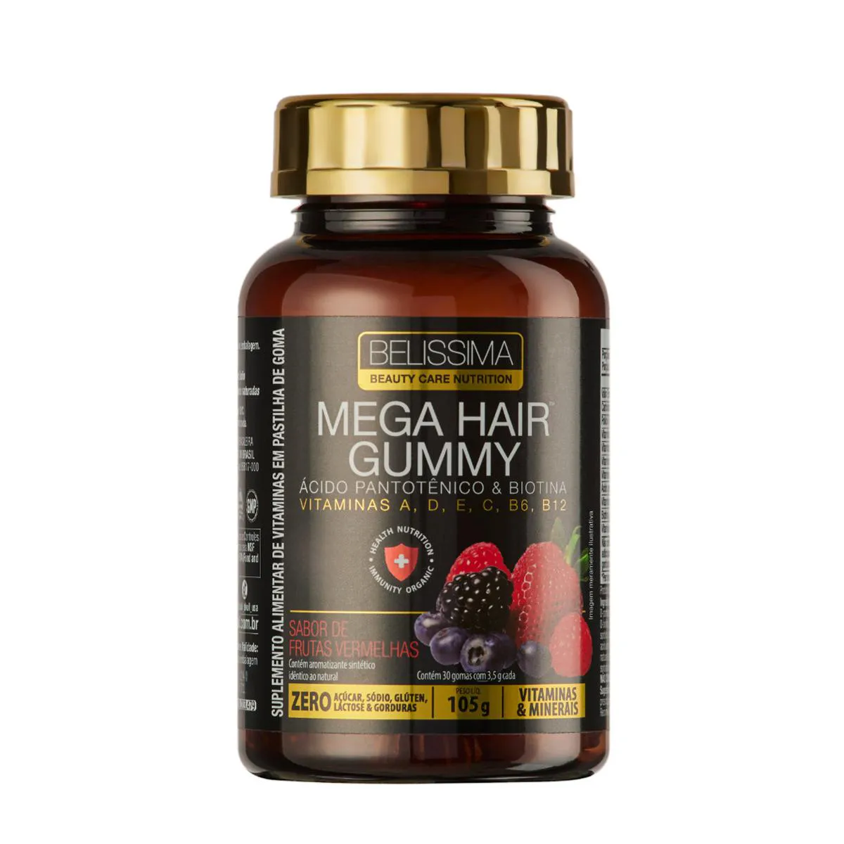 Polivitamínico Mega Hair Gummy Belissima Cabelos Frutas Vermelhas 30 Gomas