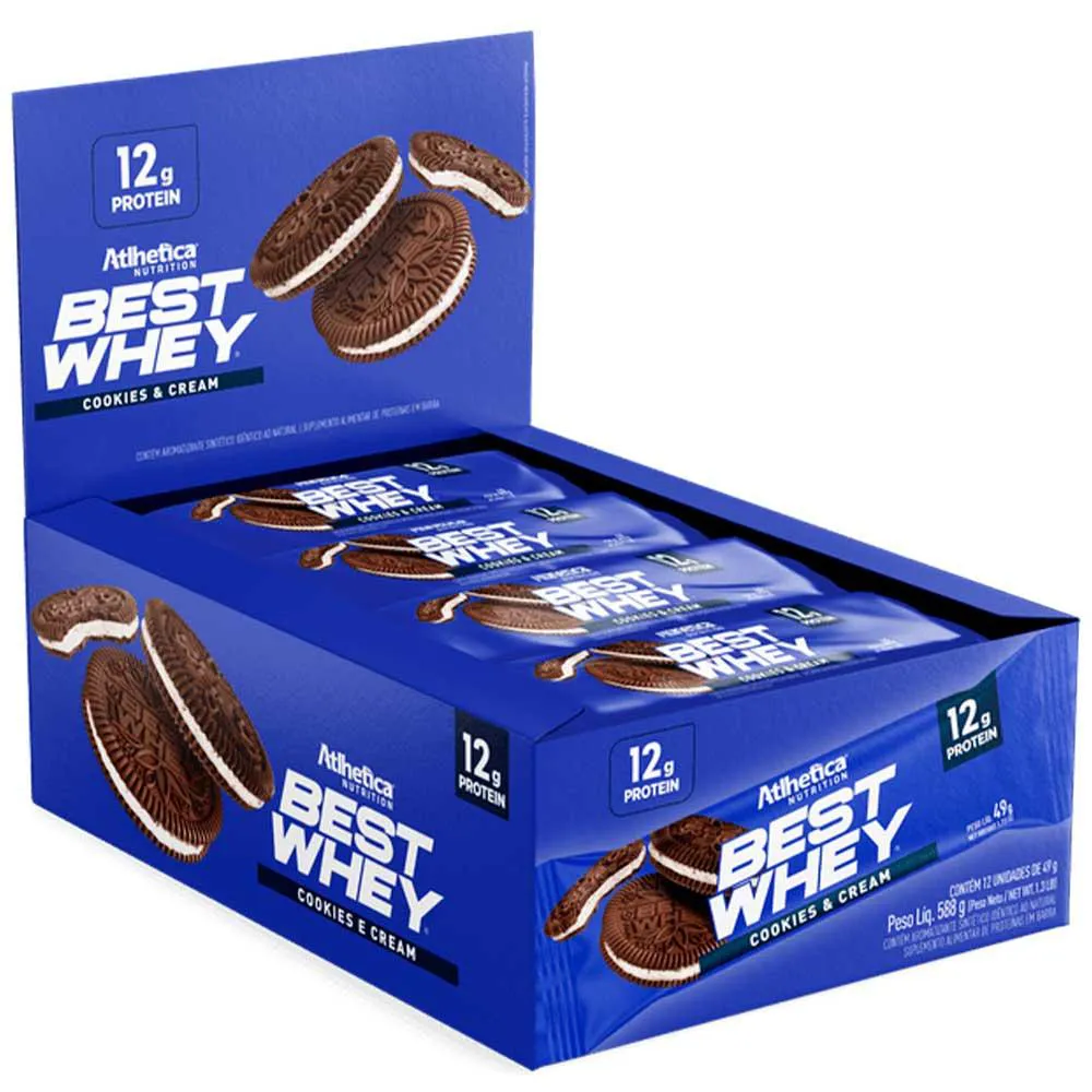 Best Whey Bar 12g - Caixa com 12un 49g Cada - Atlhetica Nutrition Cookies And Cream