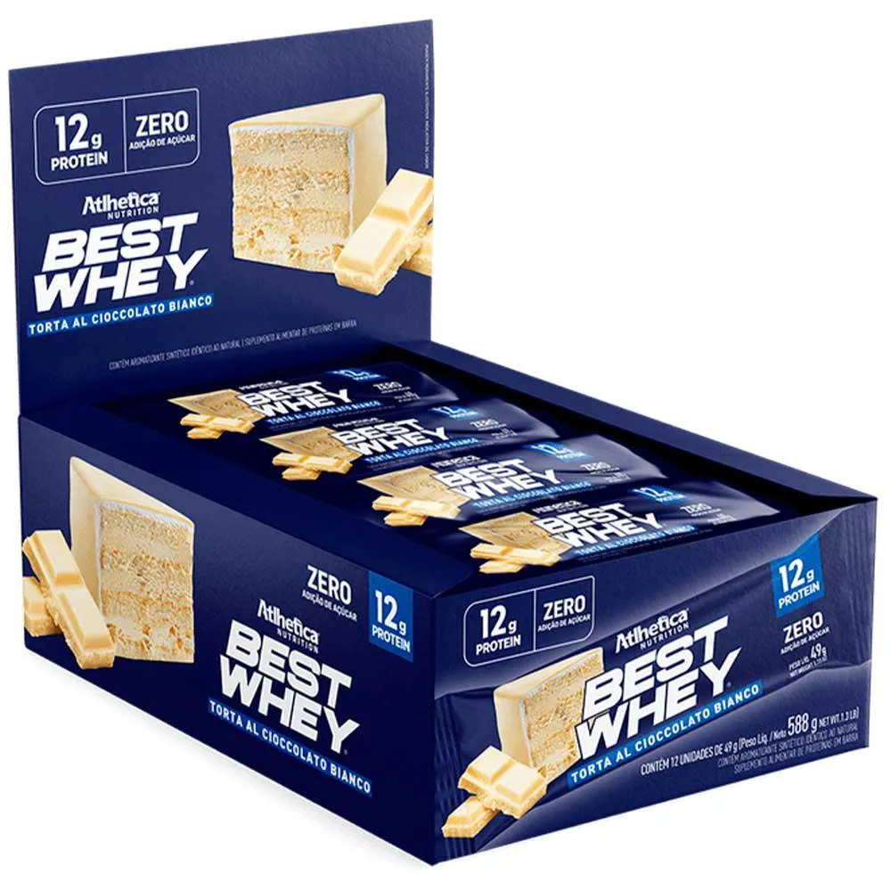Best Whey Bar 12g - Caixa com 12un 49g Cada - Atlhetica Nutrition Torta Cioccolato Bianco