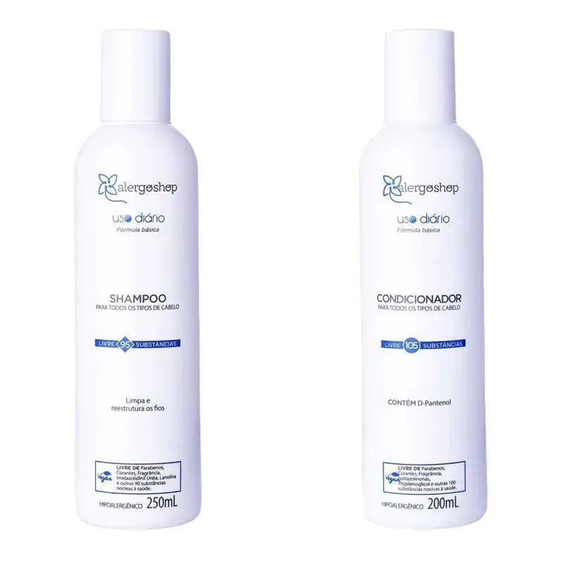 Kit Shampoo 250ml + Condicionador Hipoalergênico Uso Diário Alergoshop 200ml