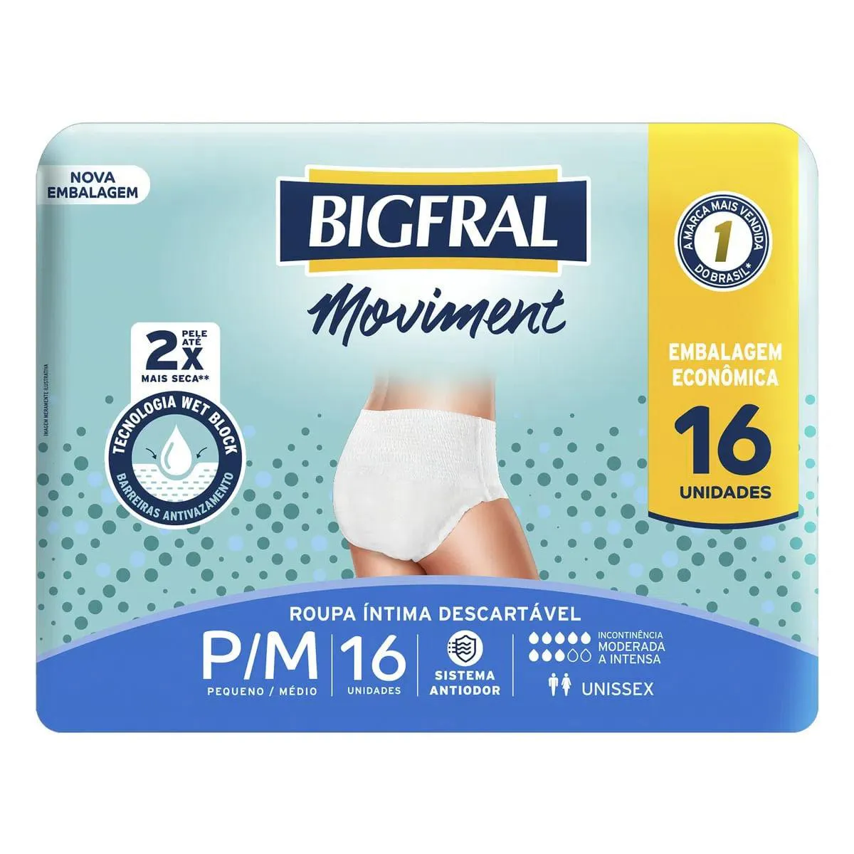 Roupa Íntima Moviment Bigfral Unissex - Tamanho P/M - 16 unidades