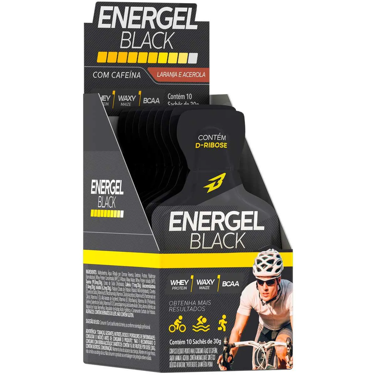Gel Energel Black Cx 10 Sachês Bodyaction Sabor Laranja Acerola