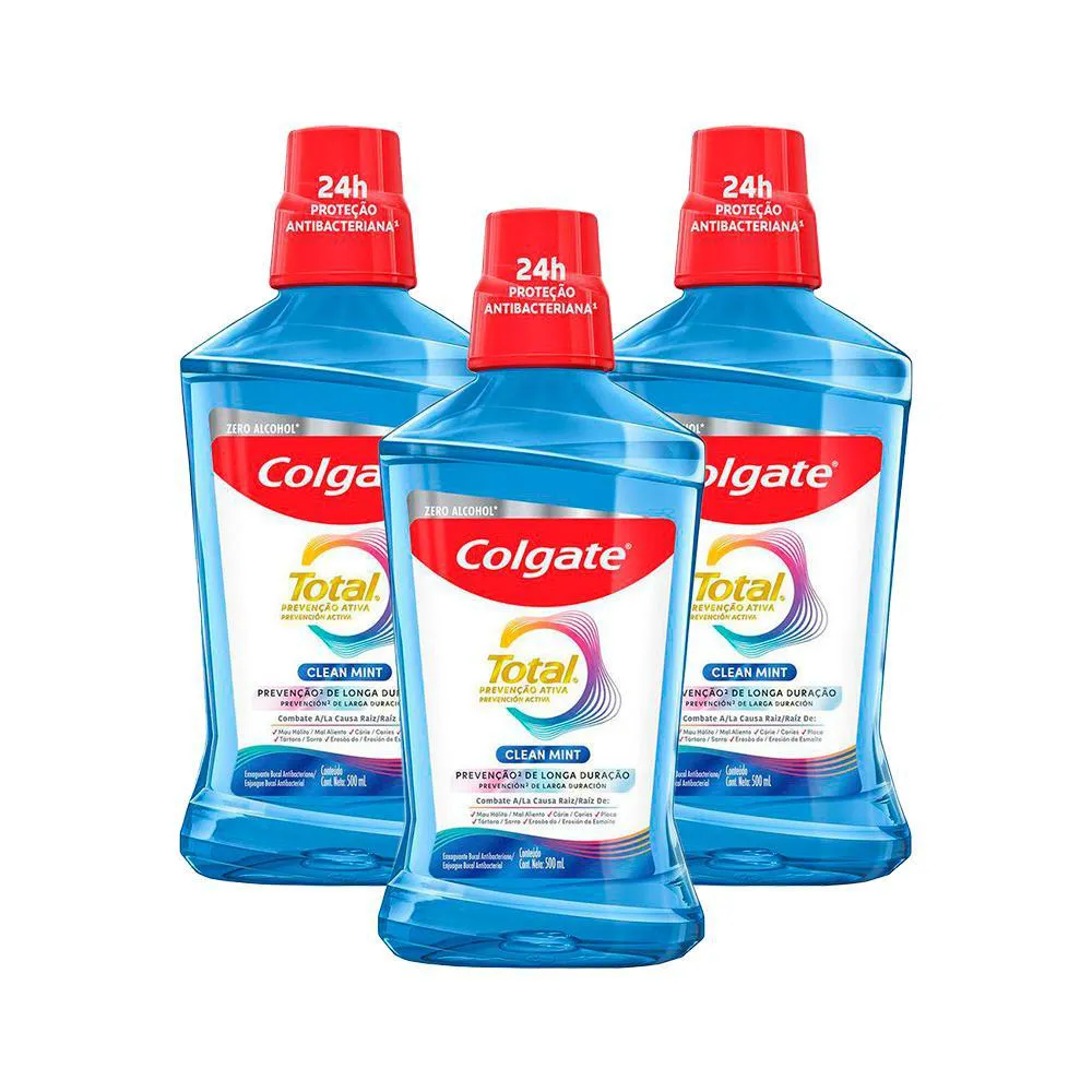 Kit 3 Enxaguante Bucal Colgate Total 12 Clean Mint 500ml