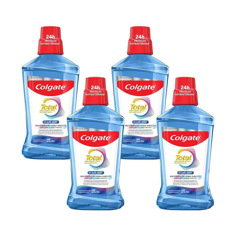 Kit 4 Enxaguante Bucal Colgate Total 12 Clean Mint 500ml