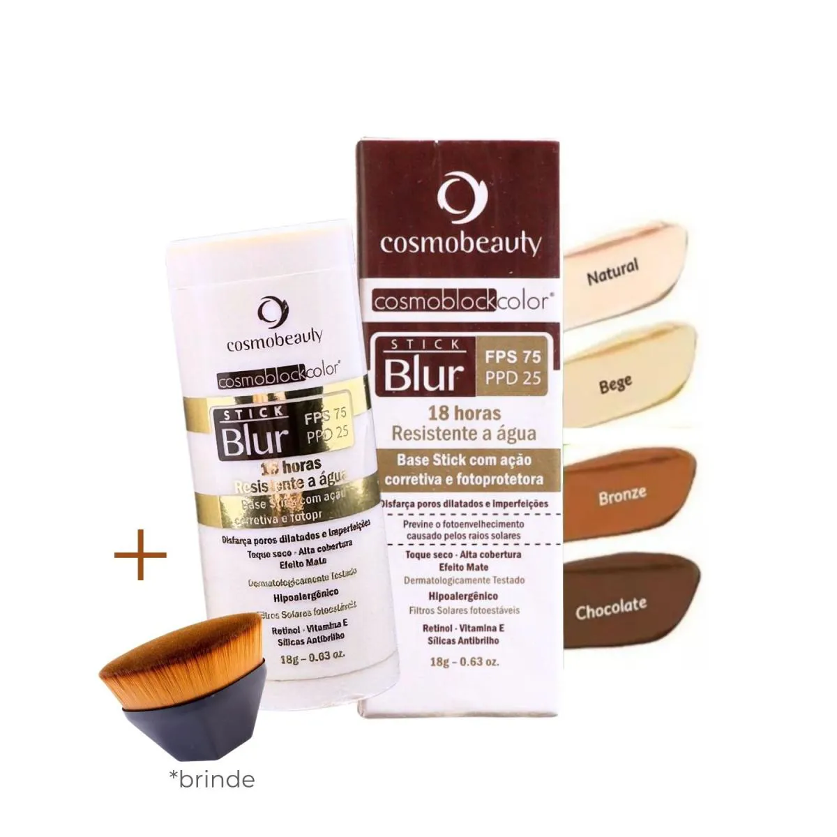 Cosmobeauty Stick Blur Bastão Bege Fps 75 + Pincel Brinde