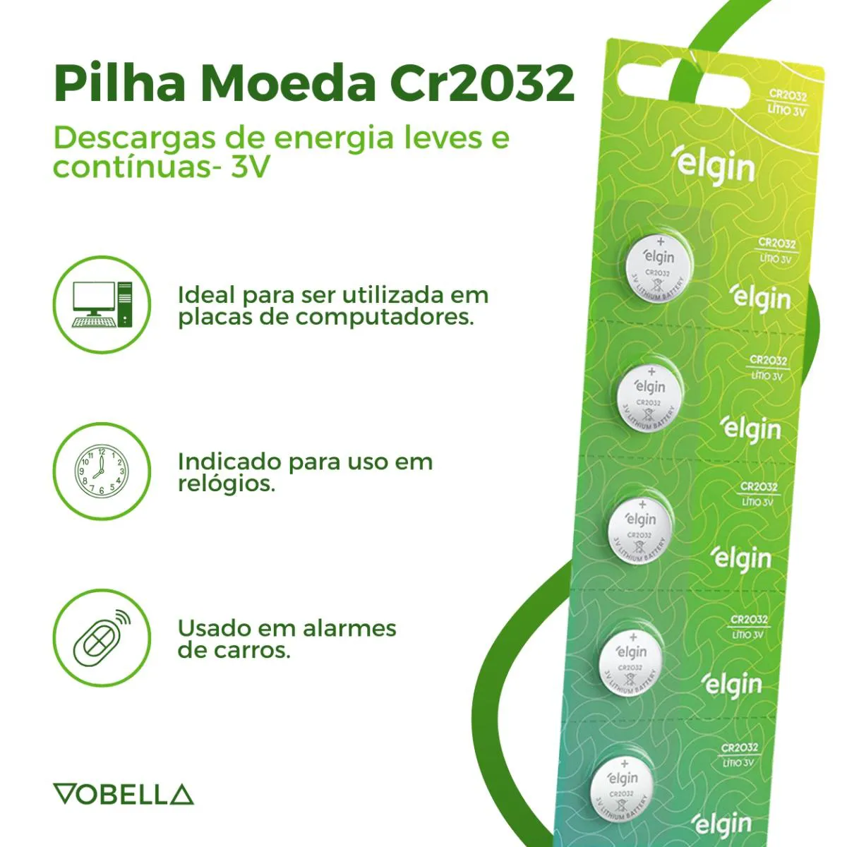 Kit 5 Baterias Pilha Cr2032 10 Baterias Pilhas Lr44 Elgin