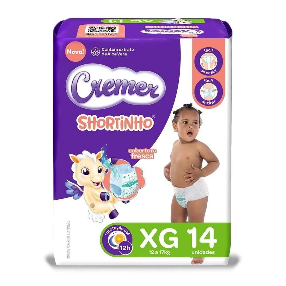 Fralda Descartável Cremer Shortinho Jumbinho Tamanho Xg - 8 Pacotes com 14 Fraldas - Total 112 Tiras