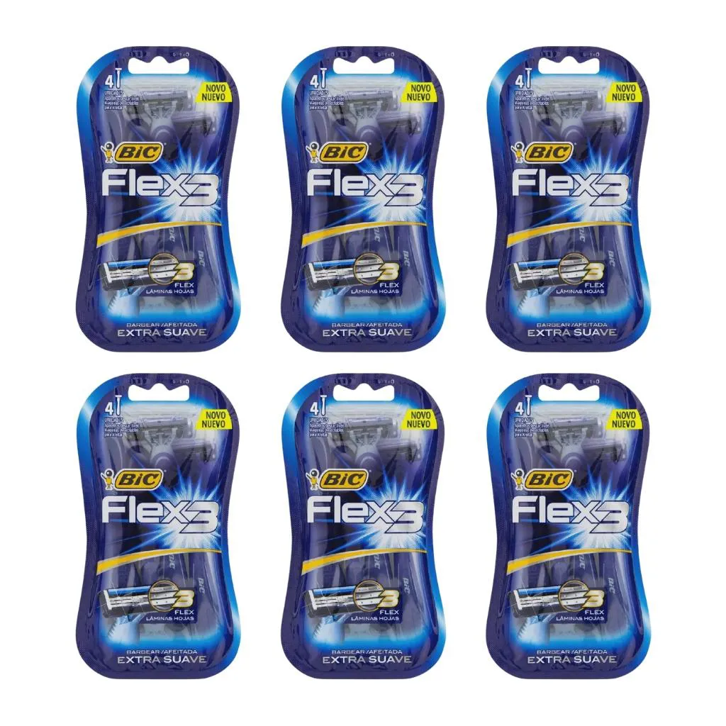 Aparelho de Barbear Bic Flex 3 com 4un - Kit C / 6un