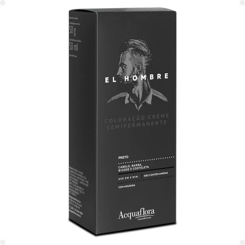 Kit Coloração Creme Semipermanente Acquaflora El Hombre Preto