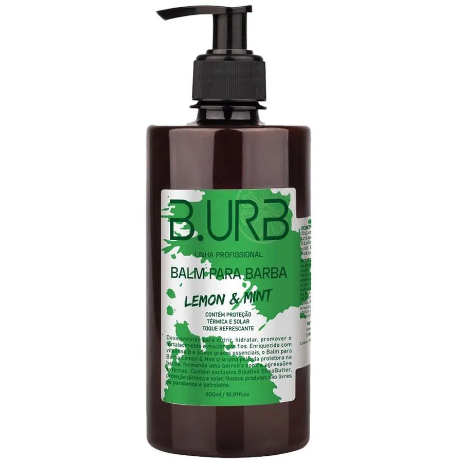 Balm para Barba Lemon & Mint 500ml Profissional Com Proteção Solar Barba Urbana B.Urb