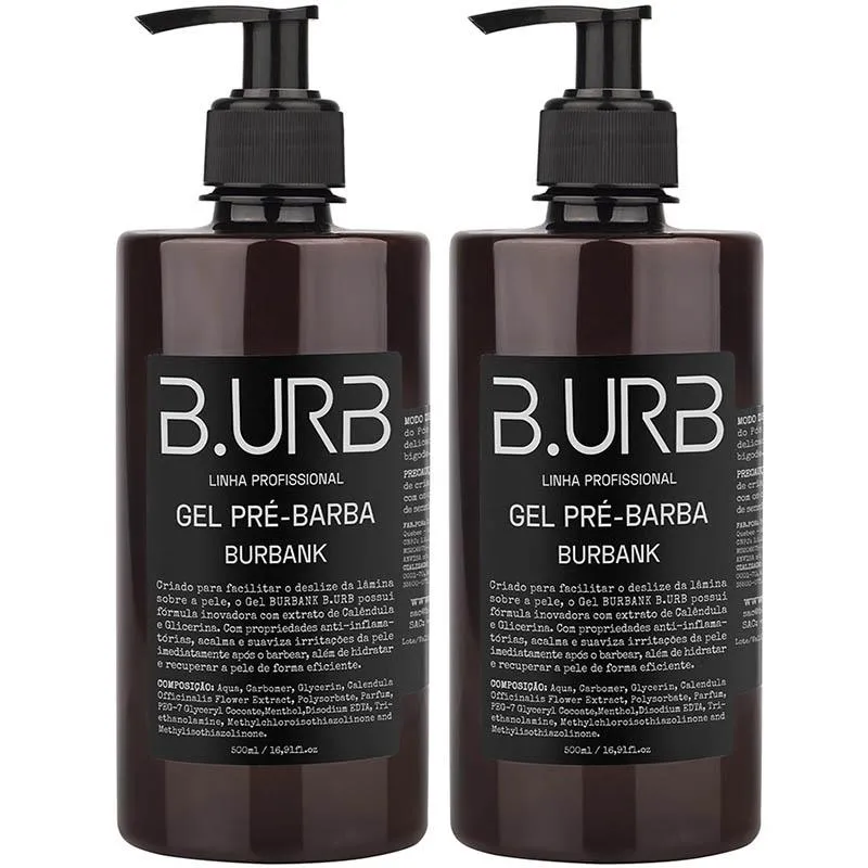 Kit 2 Gel Pré Barba Burbank 500ml Profissional Bancada Barbearia Barba Urbana B.urb
