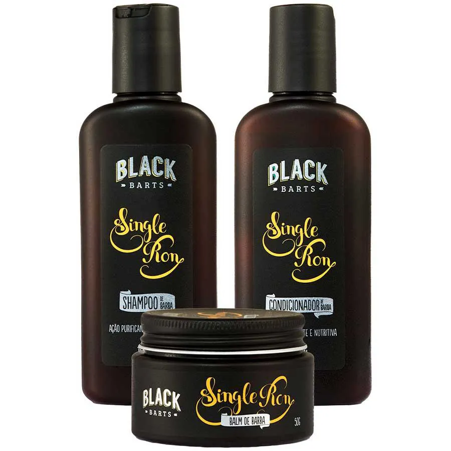 Kit Barba Shampoo + Condicionador + Balm em Cera Single Ron Black Barts