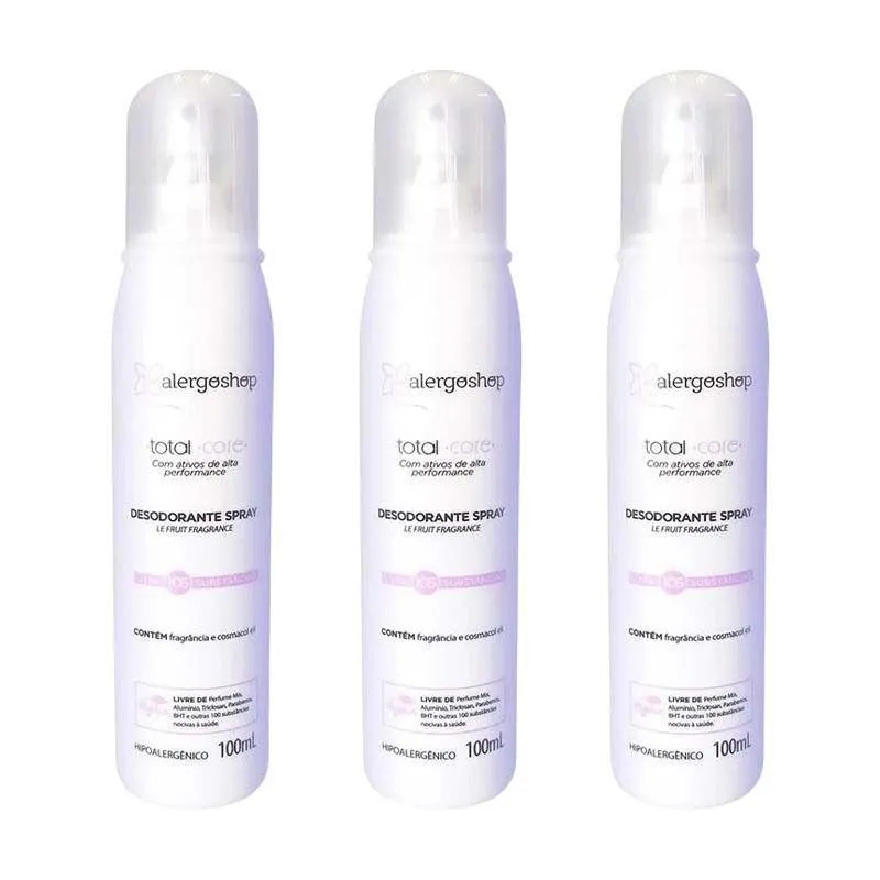 Kit 3 Desodorante Spray Le Fruit Hipoalergênico Total Care Alergoshop 100ml