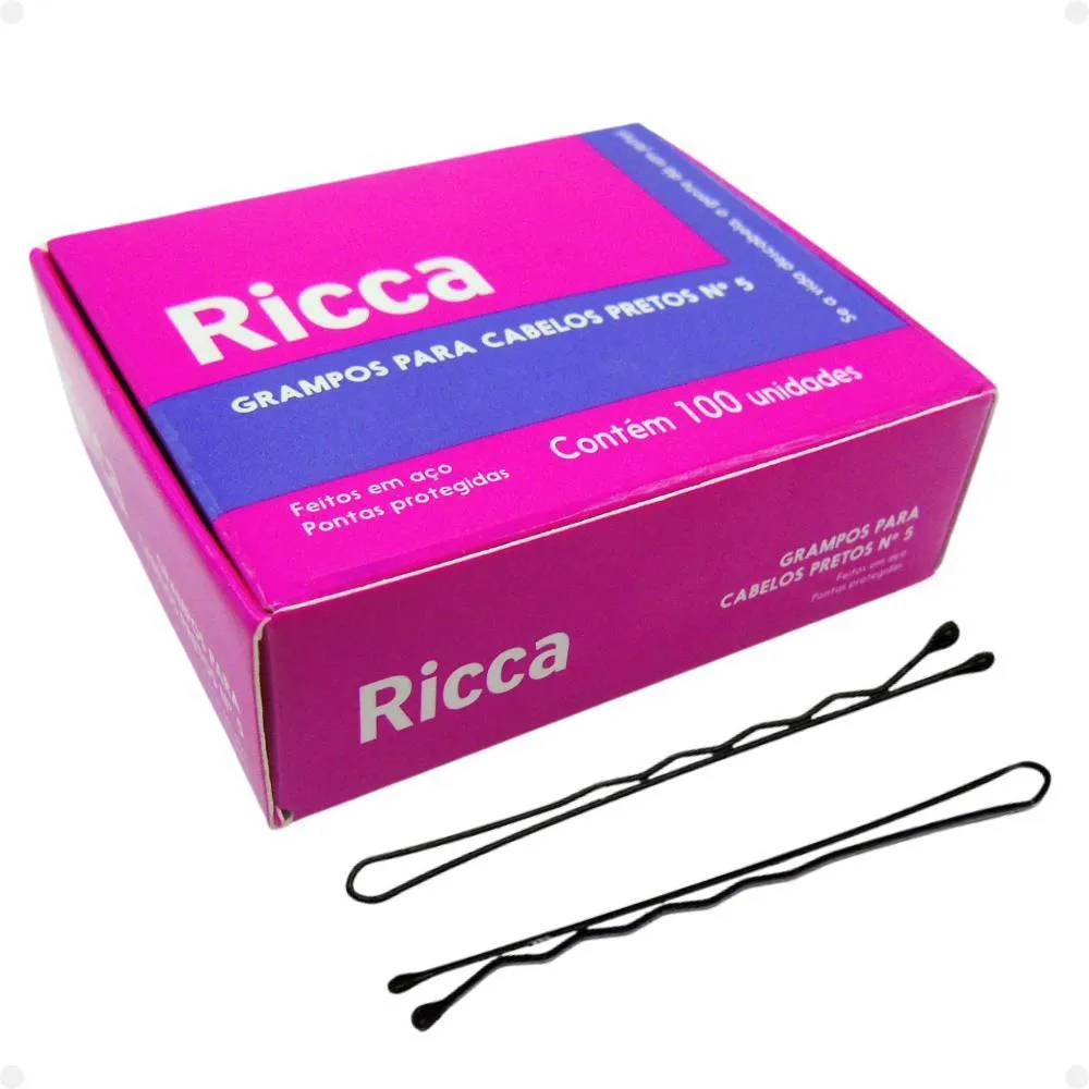 Grampos para Cabelos Pretos Ricca Nº 5 com 100 unidades Cód. 3107