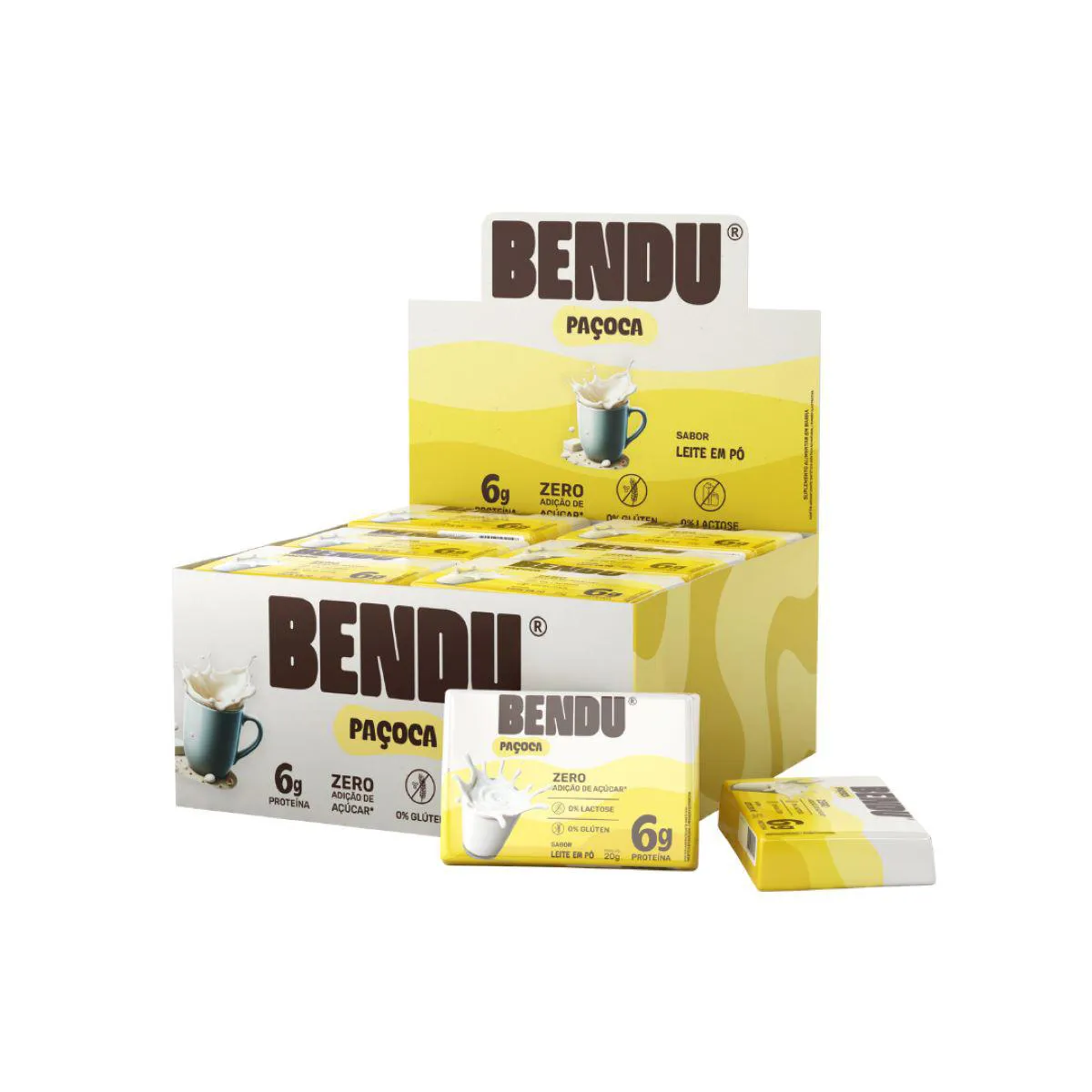 Paçoca Bendu Sabor Leite em Pó 6g Proteína Zero Açúcar 20g