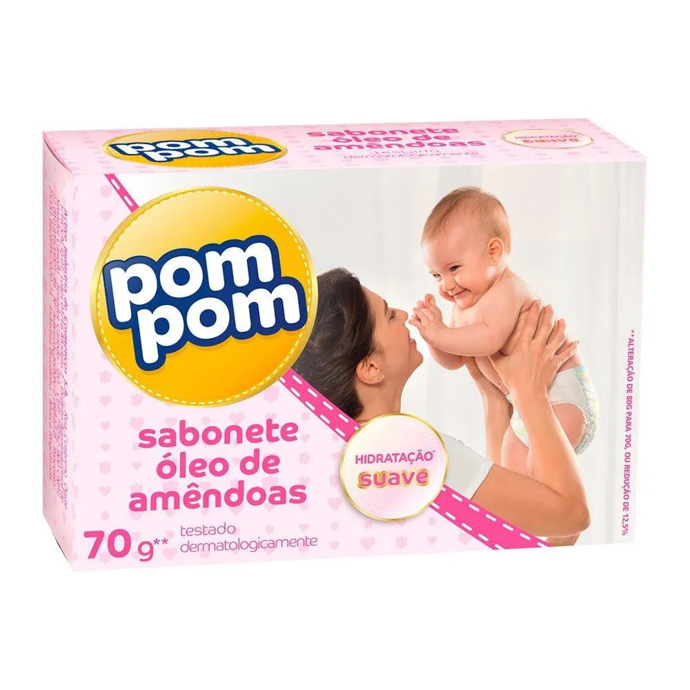 Sabonete Pom-pom Baby Magic Óleo de Amêndoas 70g - Embalagem com 12 unidades