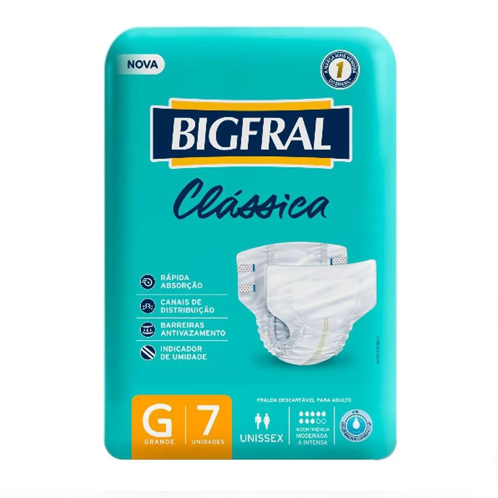 Fralda Geriátrica Bigfral Clássica Tamanho G - 8 Pacotes com 7 Fraldas - Total 56 Tiras