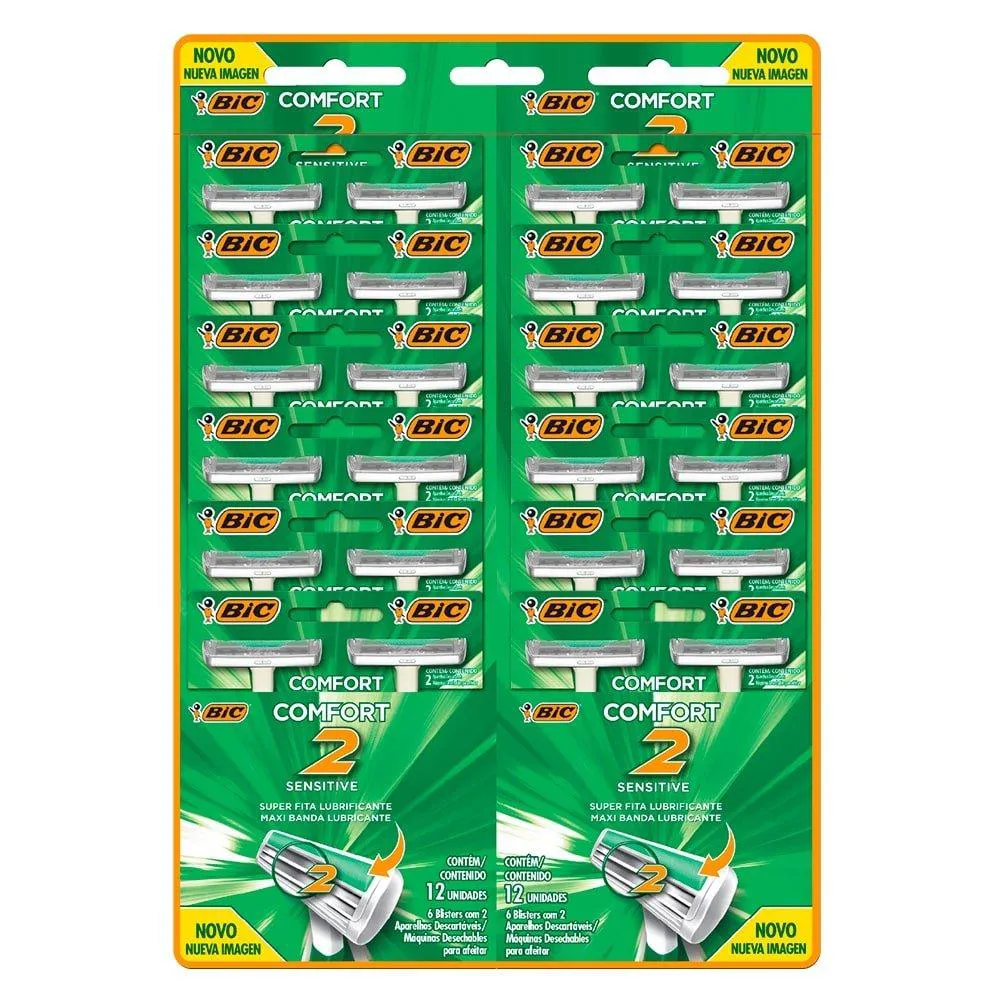Aparelho Bic Comfort 2 Sensitive 12 Embalagens com 2 unidades