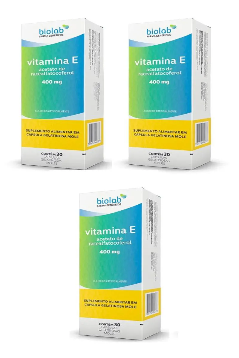 Kit 3 Vitamina E 400mg Biolab Antioxidante Imunidade 30cps