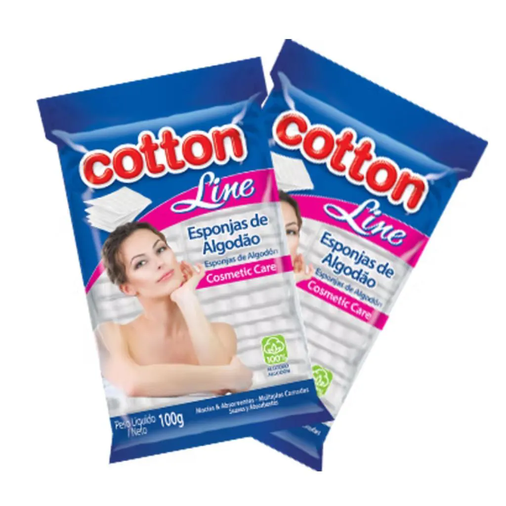 Algodão Esponja Facial 100g Macio e Absorvente Cotton Line Kit C/ 3 Pacotes