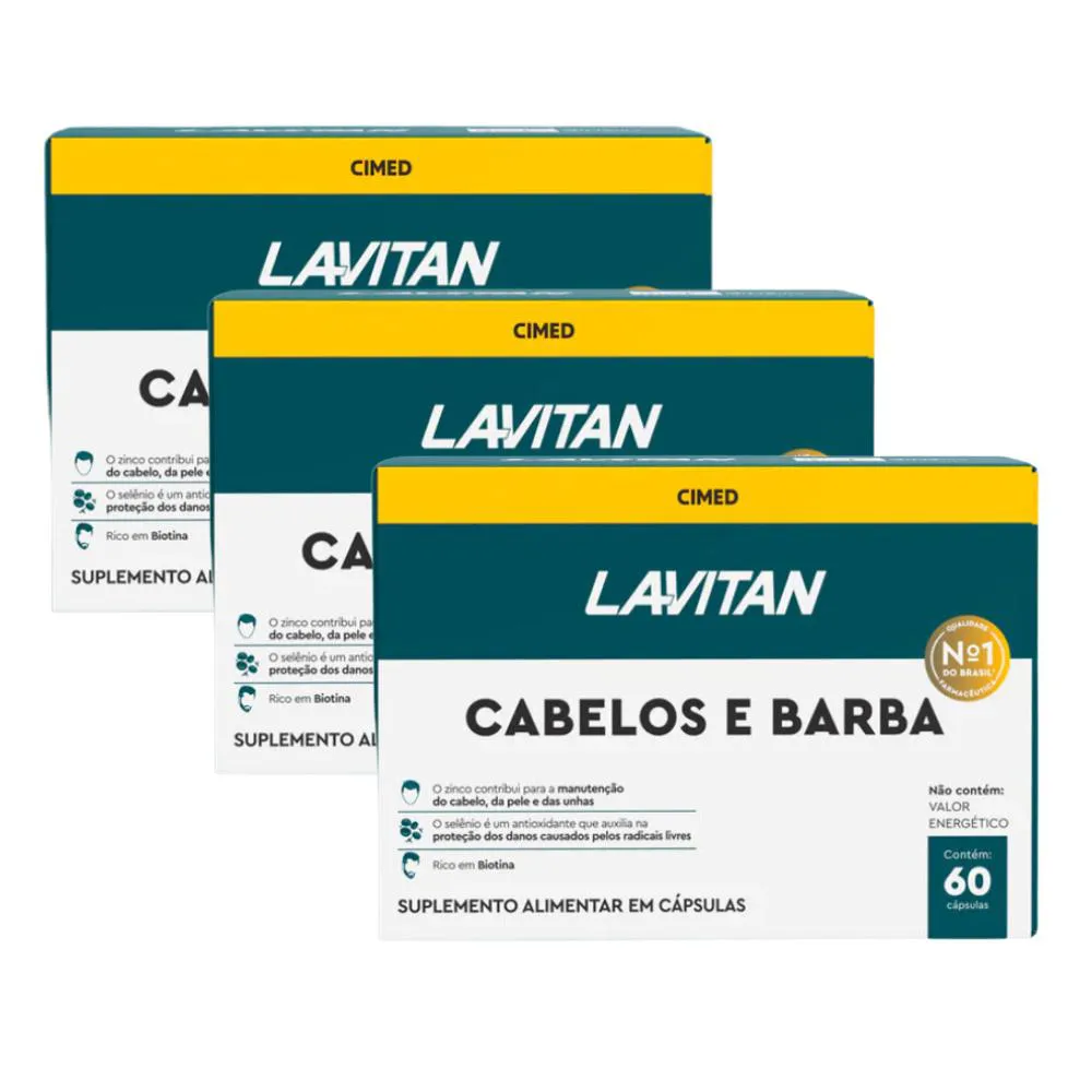 Kit 3 Lavitan Homem Cabelos e Barba - 60 cápsulas - Cimed