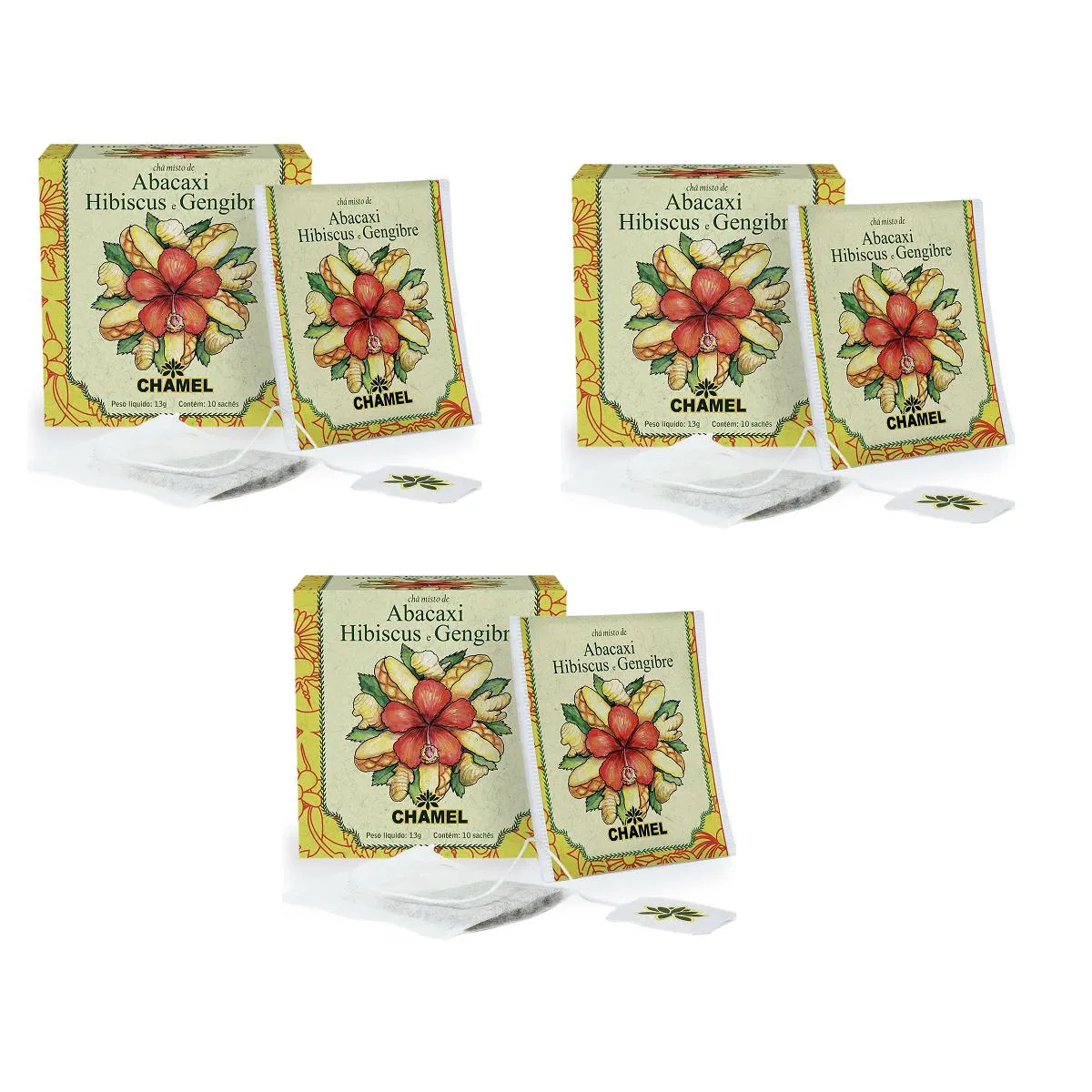 Kit 03 Chá Misto Abacaxi, Hibiscus e Gengibre - Chamel
